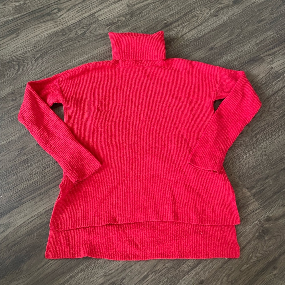 Loft Red Ribbed Turtleneck Sweater